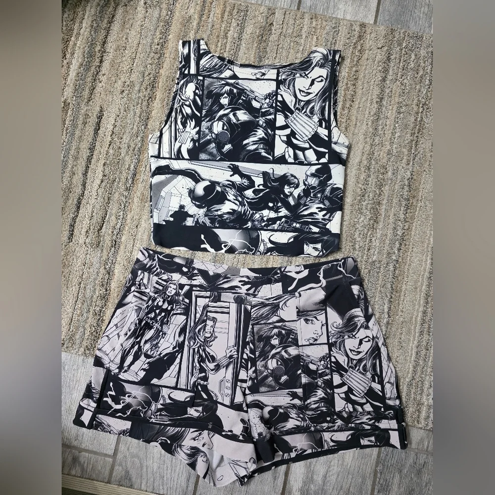 Blackmilk Marvel Black Widow Short Set Wifey Top M Rare Flawed Dollskill Comic - Picture 3 of 15